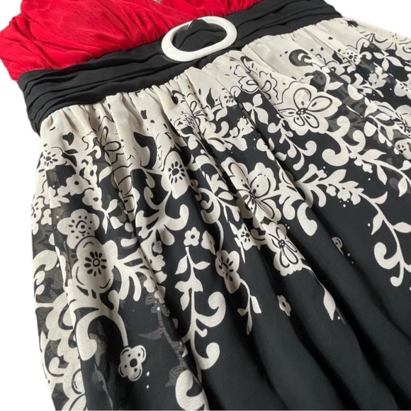 Jonathan Martin size 10 dress black cream floral design on bottom red tie top - Picture 6 of 15